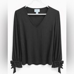 CeCe Black V-Neck Blouse with Bow Sleeves